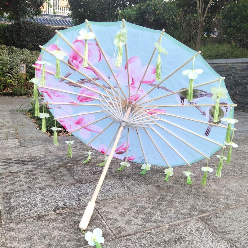 1PC Umbrella 70/82CM Oil Paper for Women Girl Performance Photo Props Antique Umbrella Parasol Satin Cloth Tassel