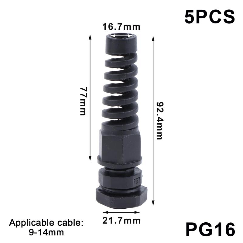 5Pcs Waterproof Cable Gland Pg7 Plastic Anti-Bending Joint M12 Nylon Pa66 Torsion-Proof Glands Pg7/9/11/13.5/16/19/21 Connector