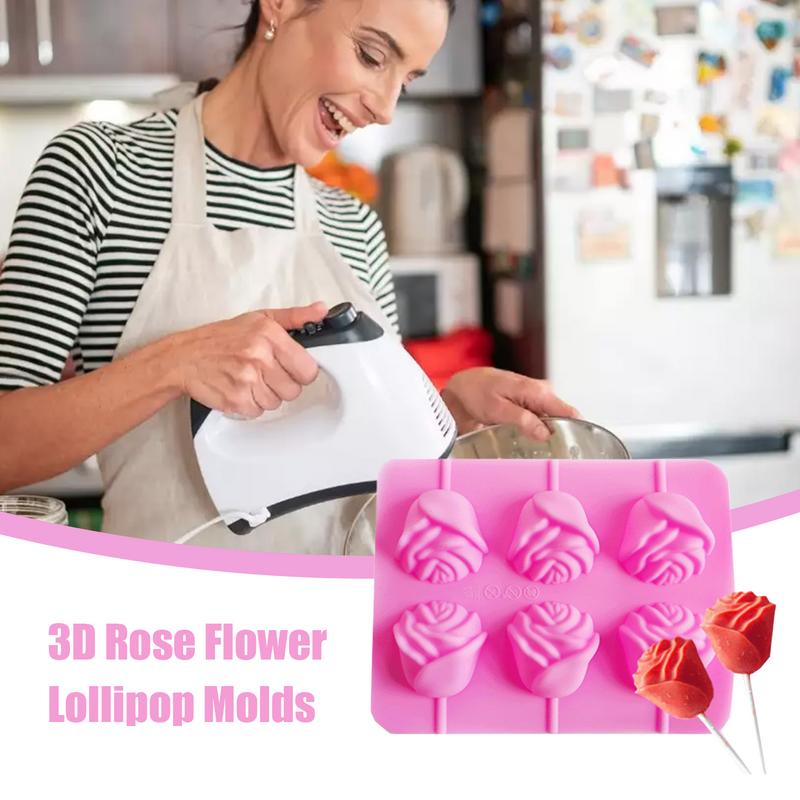 lollipop mold 6 Holes Flower Rose Silicone Food Grade Baking Accessories Non-Stick Chocolate Candy Fondant Kitchen making Molds