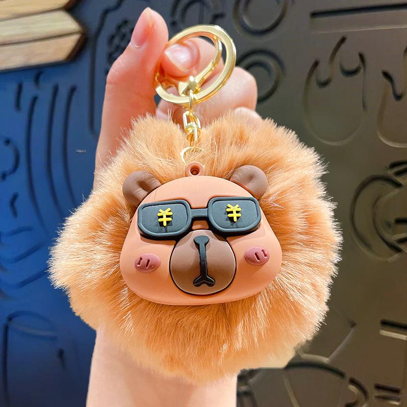 Plush Fleece Ball Kapibara Cartoon Keychain Pendant School Bag Key Chain Pendant Small Gifts