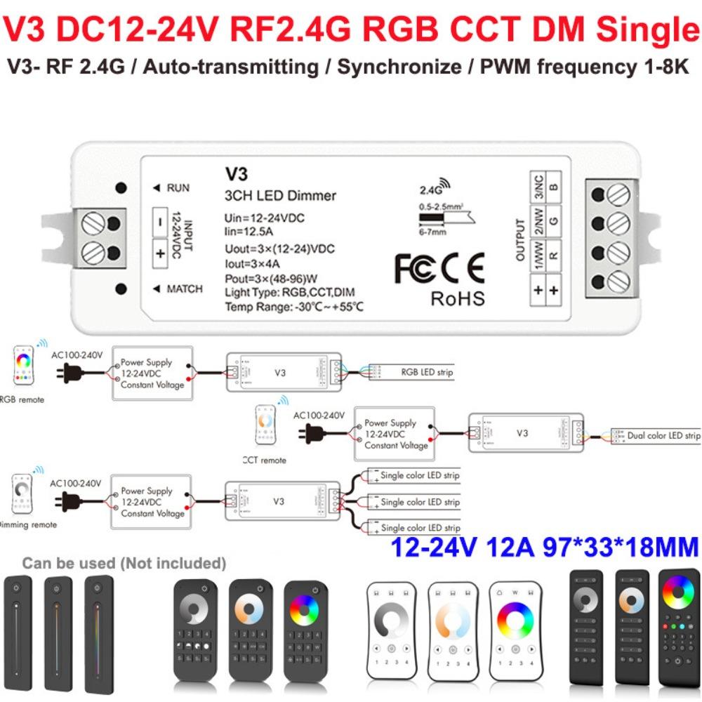 Professioneller Konstantspannungs-LED-Controller DC12-24V RF2.4GHz LED-Streifen-Treiber Dimmbar/CCD/RGB PWM LED-Dimmer Zuhause