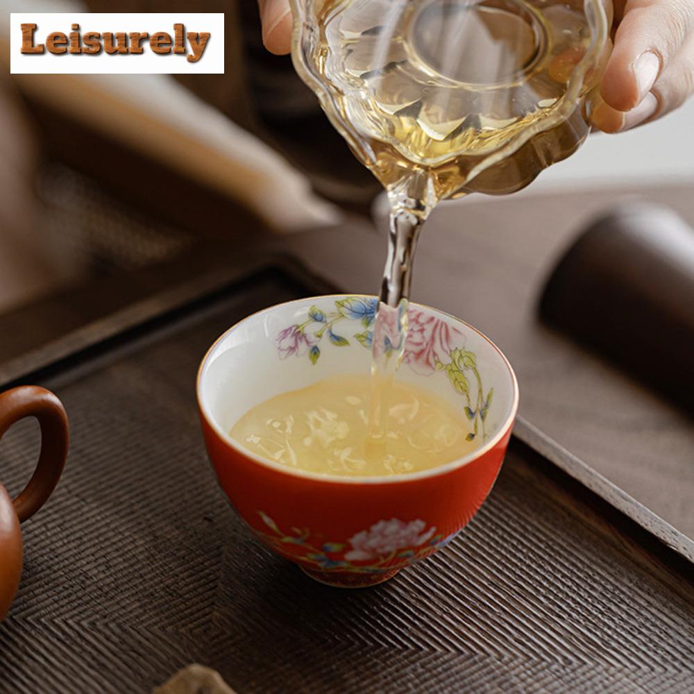 65ml Chinesische Emaillefarbe Teetasse Keramik Pfingstrose Meistertasse Hochwertiges Haushaltspalastblumen-Teeset Tragbare Kleine Teeschale