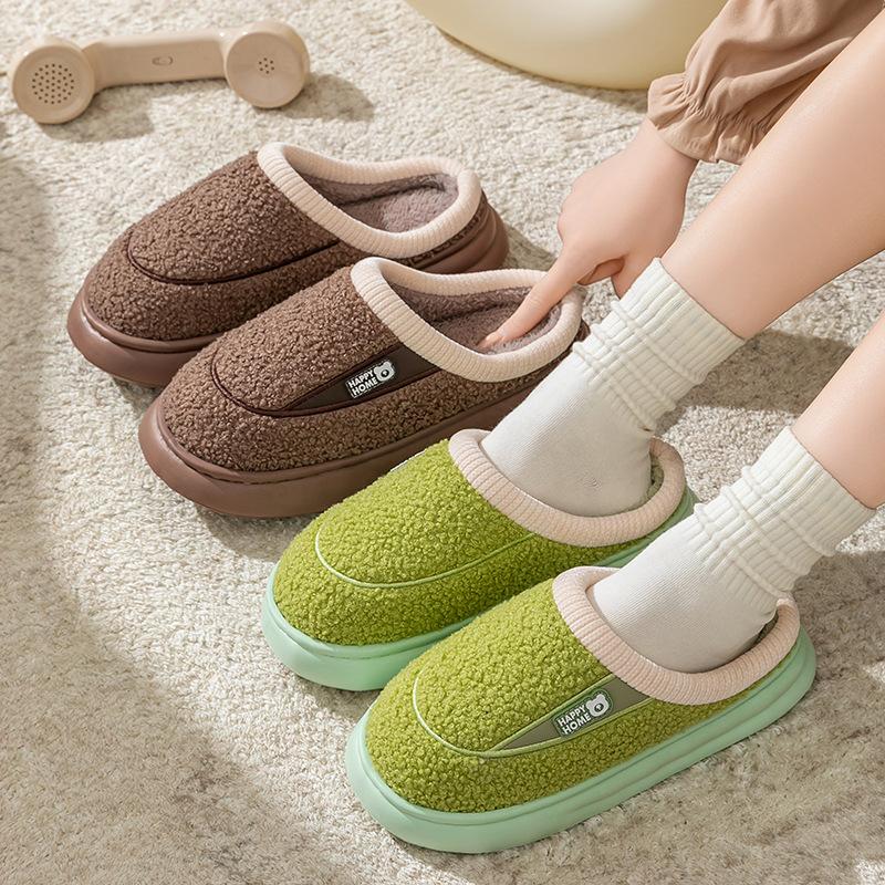 Coil plush autumn and winter leisure indoor home plush EVA sole, couple thick-soled warm cotton slippers
