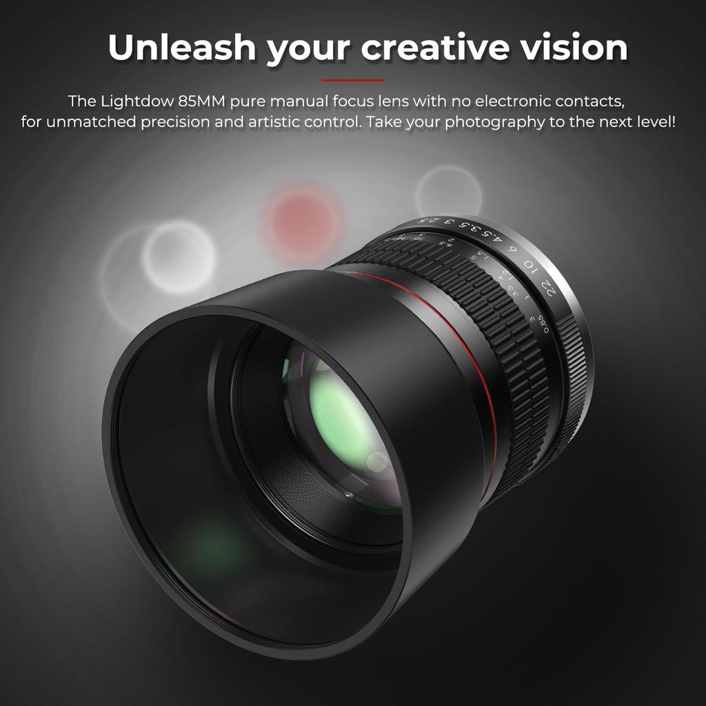 lightdow 85mm mittleres Teleobjektiv Kompatibel Canon Manueller Fokus Porträtobjektiv für Canon EOS R5 R6 Mark R100 Spiegellose Kameras F1.8 RF-Bajonett