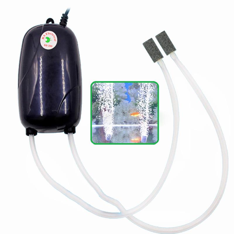Silent Fish Tank Aeration Pump RS-390 - Compact Oxygen Pump for Aquariums RS-390 with 2m Tube, 2 Air Bubbles