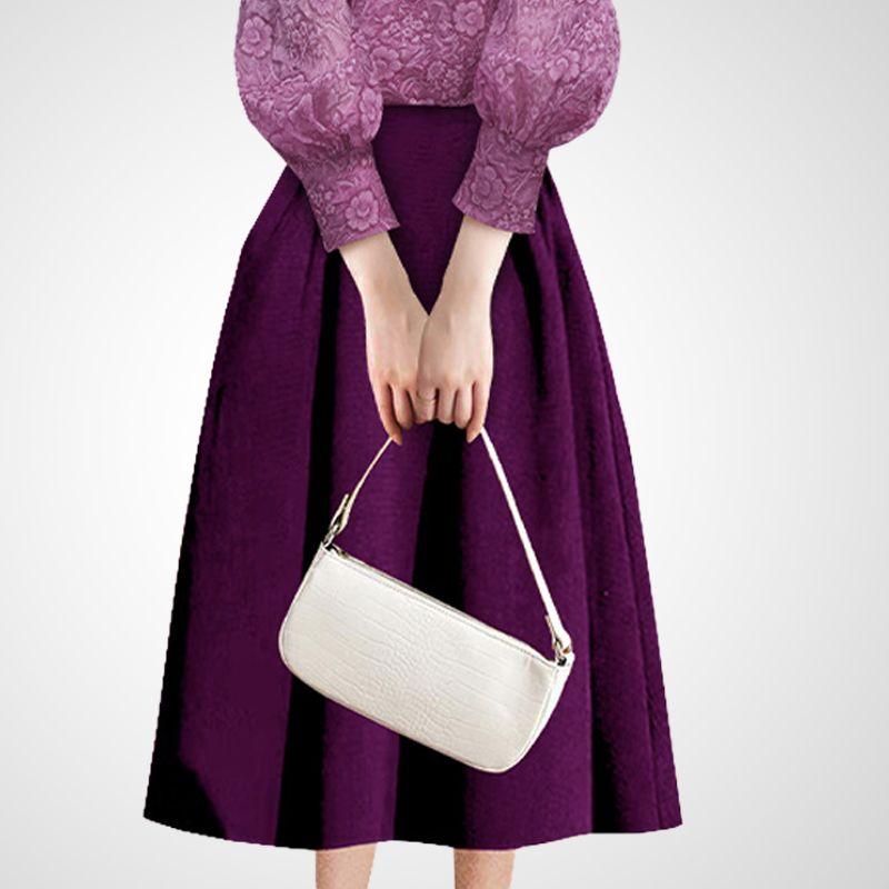 

Western Style Work Clothing Purple Large Swing Skirt Print Shirt Purple (one-piece skirt) L