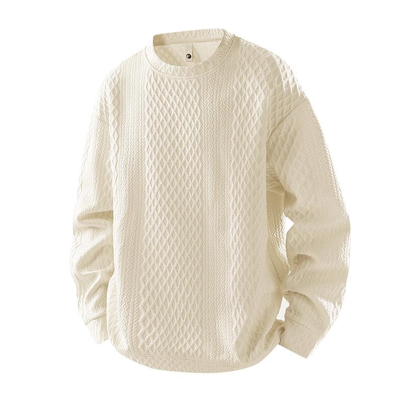 Men Crew Neck Sweatshirt Diamond Jacquard Texture Casual Pullover Streetwear Top M белый