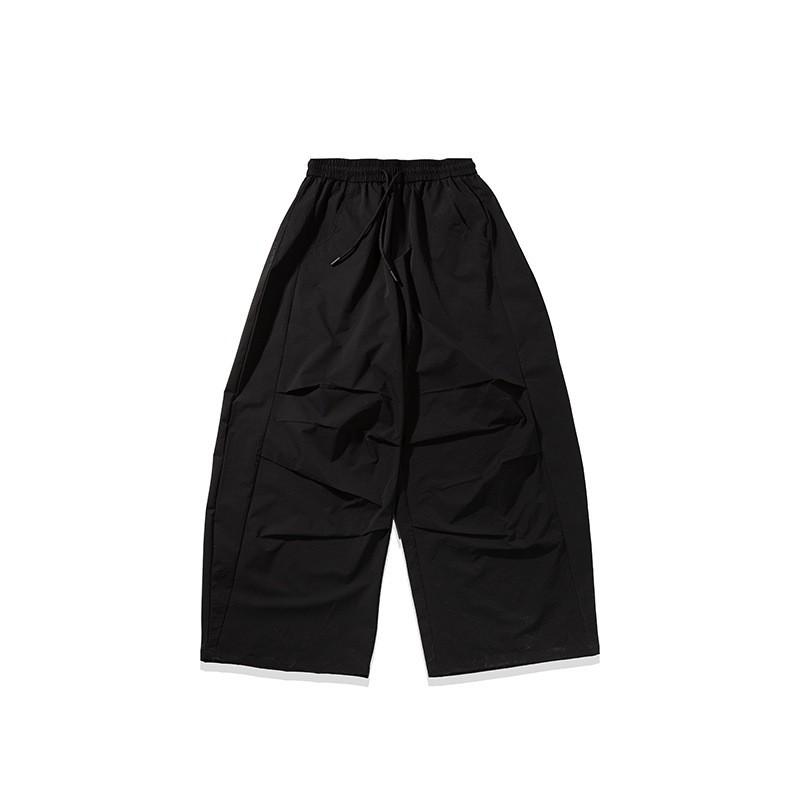 Unisex Japanese Retro Wide Leg Cargo Pants Solid Color Straight Cut Casual Trousers