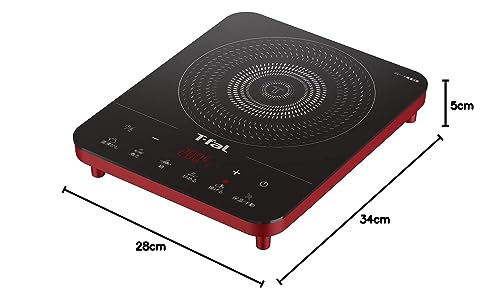 T-fal IH2025JP Tabletop IH Cooktop, 1400W, Touch Panel, 6 Cooking Programs, "Full Flat IH Regal Red