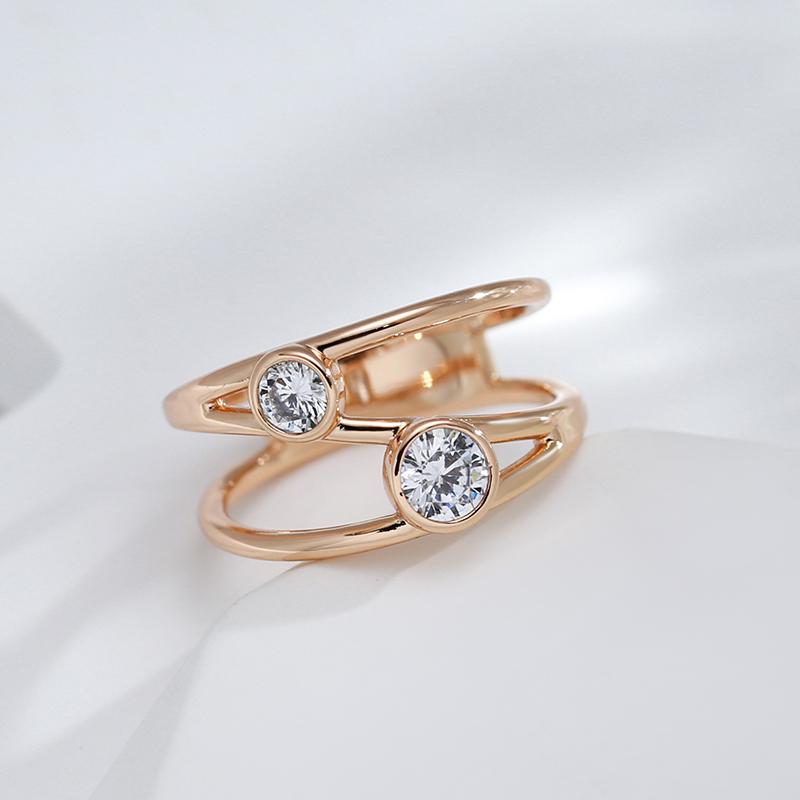 Luxury Simple Natural Zircon Ring For Women  Rose Gold Color Geometric Line Korean Rings Fashion Wedding Daily Jewelry