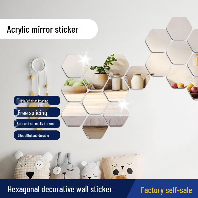 3D Hexagonal Acrylic Mirror Wall Sticker - Self-Adhesive Décor for Bedroom, Living Room, Staircase, and Corridor.