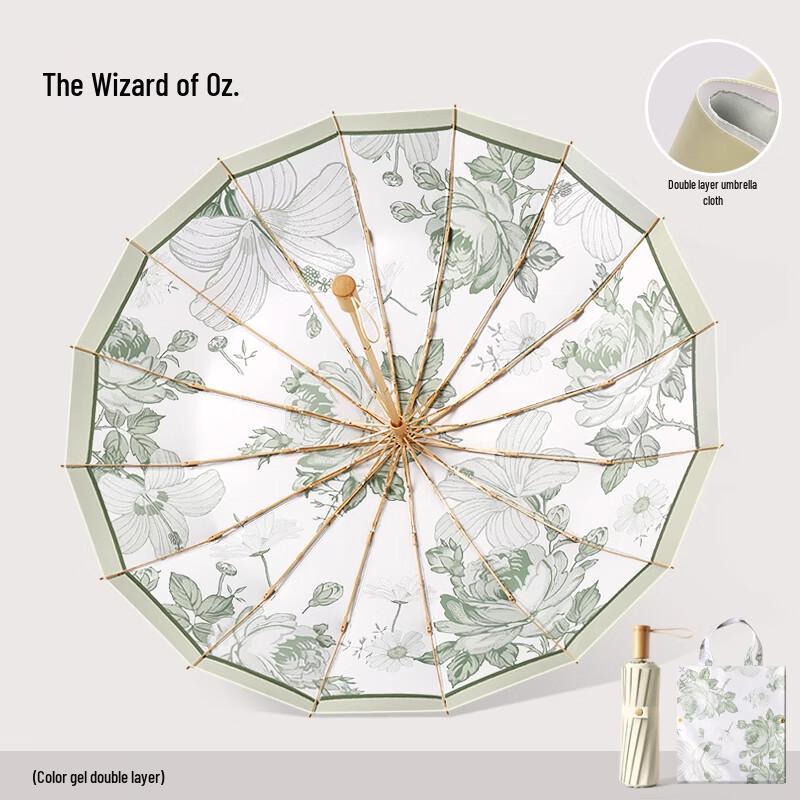 MAYDU Forest Series 16-Rib UV Sun & Rain Umbrella