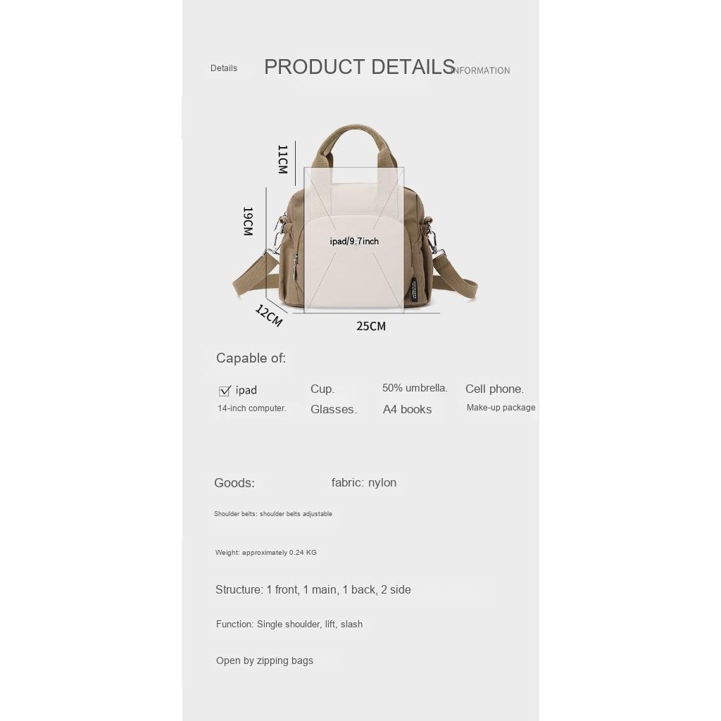 Xeie Thuk Shoulder Bag Unisex Nylon Large Capacity Multi Pocket Daily Casual