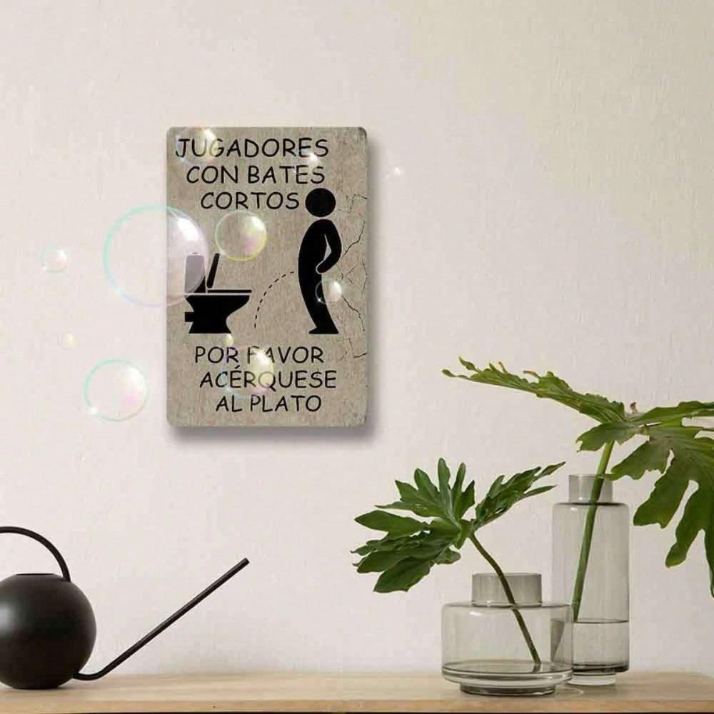 Vintage Spanish Tin Sign Toilet Reminder, 2D Flat Metal Wall Art, Retro Bathroom Decor for Home Bedroom Dining Room