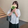 French temperament round neck polka dot shirt summer new niche shoulder sleeves thin cool top 261518