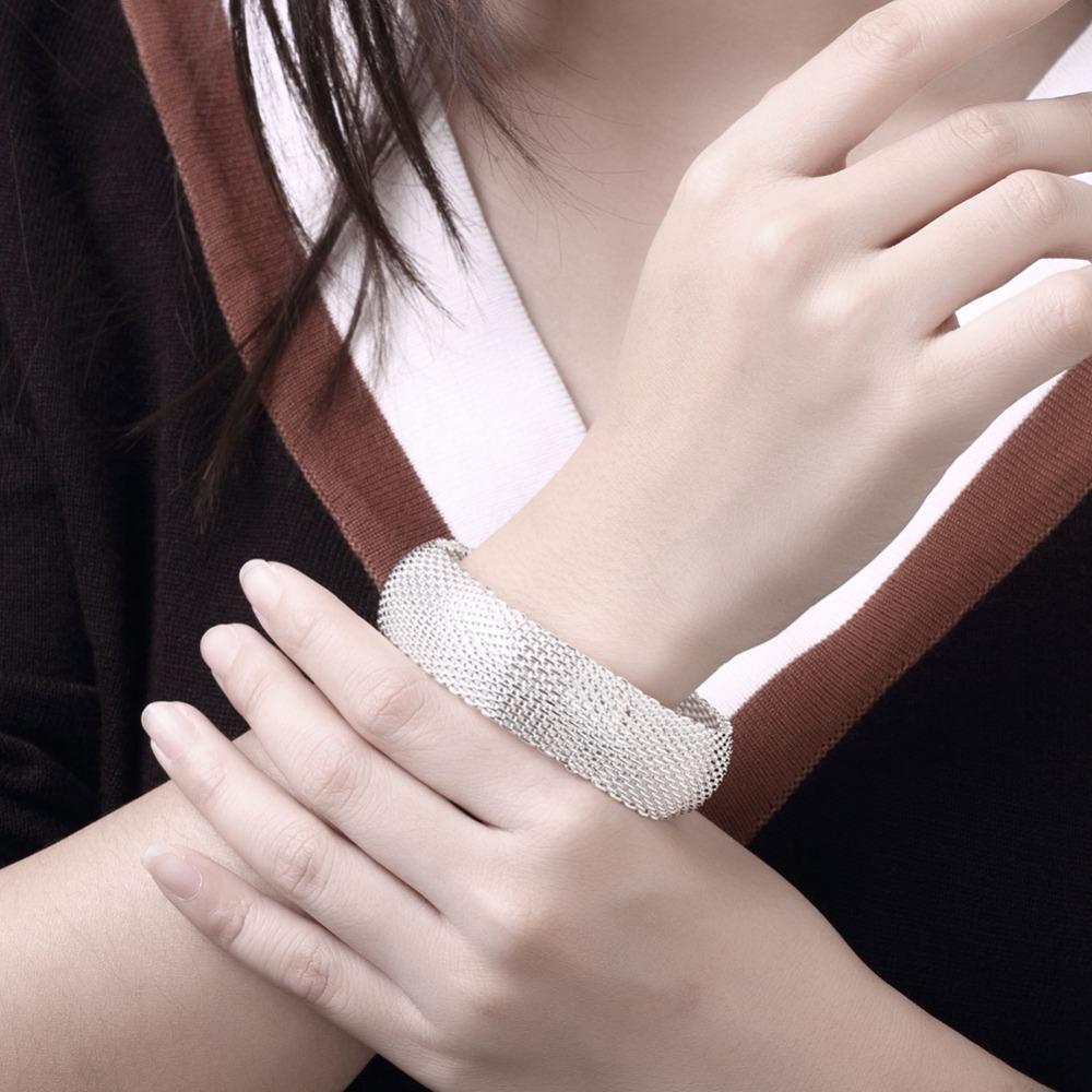Hot Sale  Sterling  Bangle Bracelets Women Woven Mesh  Bracelet Jewelry Big Promotion