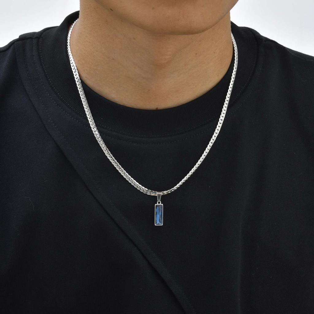 Geometric Square Black Blue Pendant Necklace Stainless Steel Simple Flat Cuban Chain Collars Trendy Hip Hop Jewelry Gift for Men