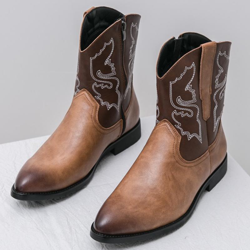 Fashion Cowboy Ankle Boot New Men's Embroidery Suede Leather High Tops Shoes Male Walking Sneakers Footwear Zapatos Hombre