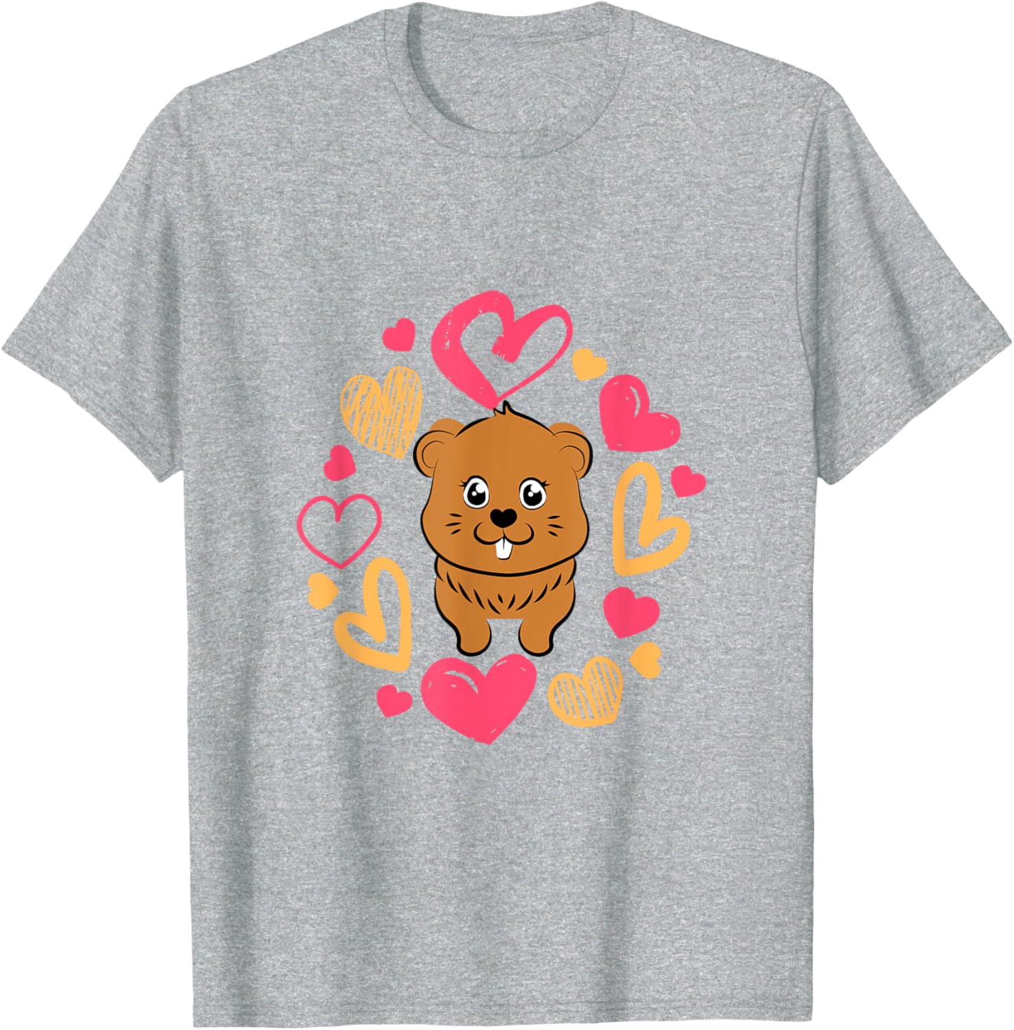 Cute Groundhog Day Groundhog Loving Hearts Graphic Tee Casual Short Sleeve T-Shirt 4XL