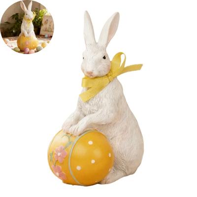 Mini Easter Ceramic Rabbit Figurine Holding Flower Colorful Egg Bunny Statue Spring Easter Home Office Holiday Party Decoration Ornament