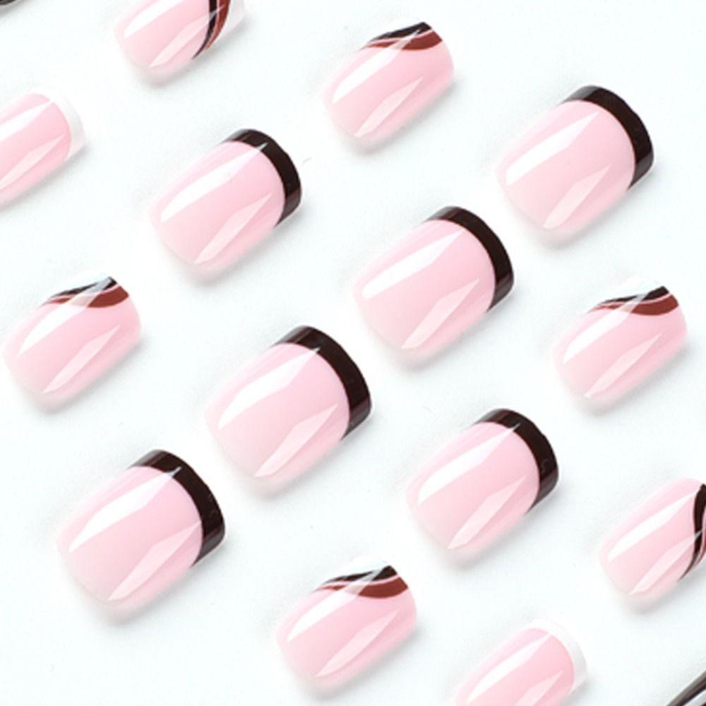 24pcs Detachable Fake Nials Gold Gitter Press on Nails Star Wavy French False Nails Short Square