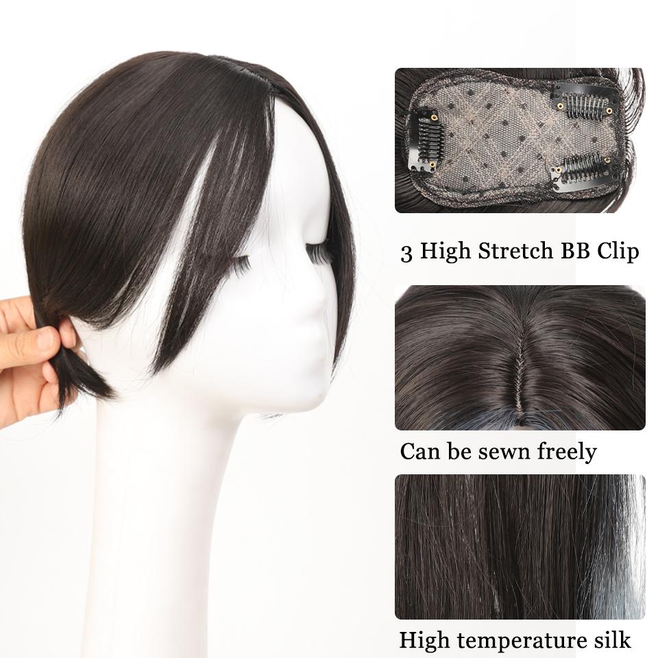 Synthetic Hair Topper  Straight 3 Clips Center Part Hairpiece Clip In One Piece Head Top Hair Extensions Invisible Replacement Cover White Hair