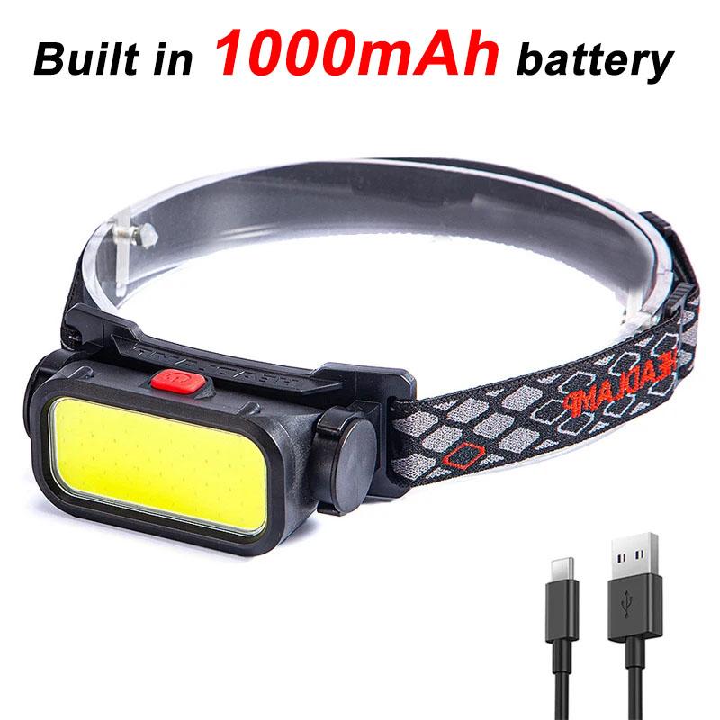 

Мощный COB светодиодный налобный фонарь с USB зарядкой, 4 режима освещения, головной фонарик с встроенным аккумулятором 18650, фонарь для кемпинга и рыбалки