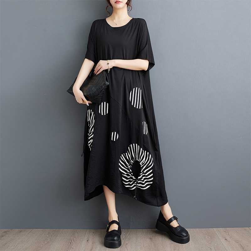 Loose Western Style Patchwork Mid Length Artistic Retro Dress