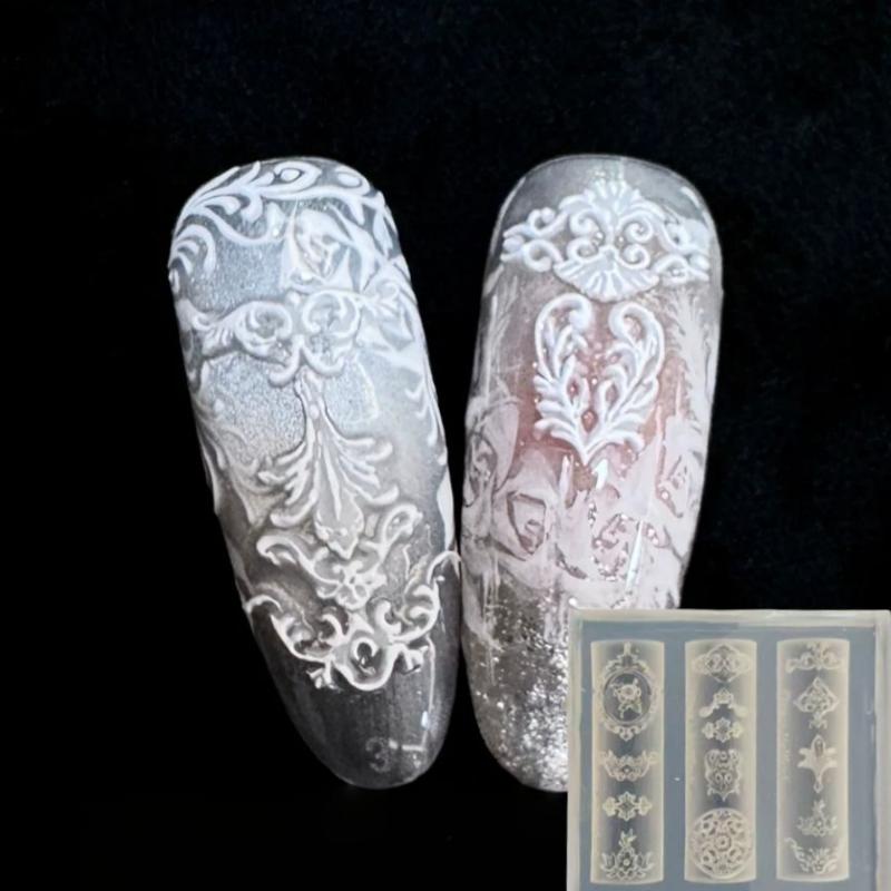 Retro Picture Frame Flowered Window Chinese Knot Nail Art Molds Royal Court Flower Pot Diy Design Silicone Art Nails Mold