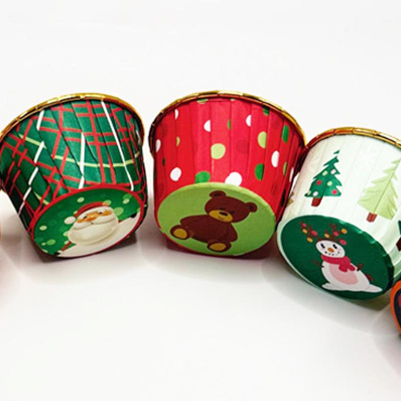 50PCS Christmas Safety Holidays Cakes Paper Trays Parties Paper Cups Packaging Desserts Baking Environmental Protection