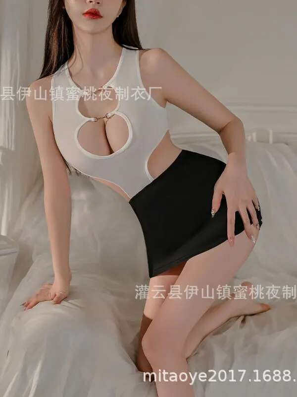 Sexy Hollowed Out Female Secretary Uniform Seductive  Tight Fitting Nightclub Bar Hip Hugging Skirt Set Fashion Sexy 3VVD
