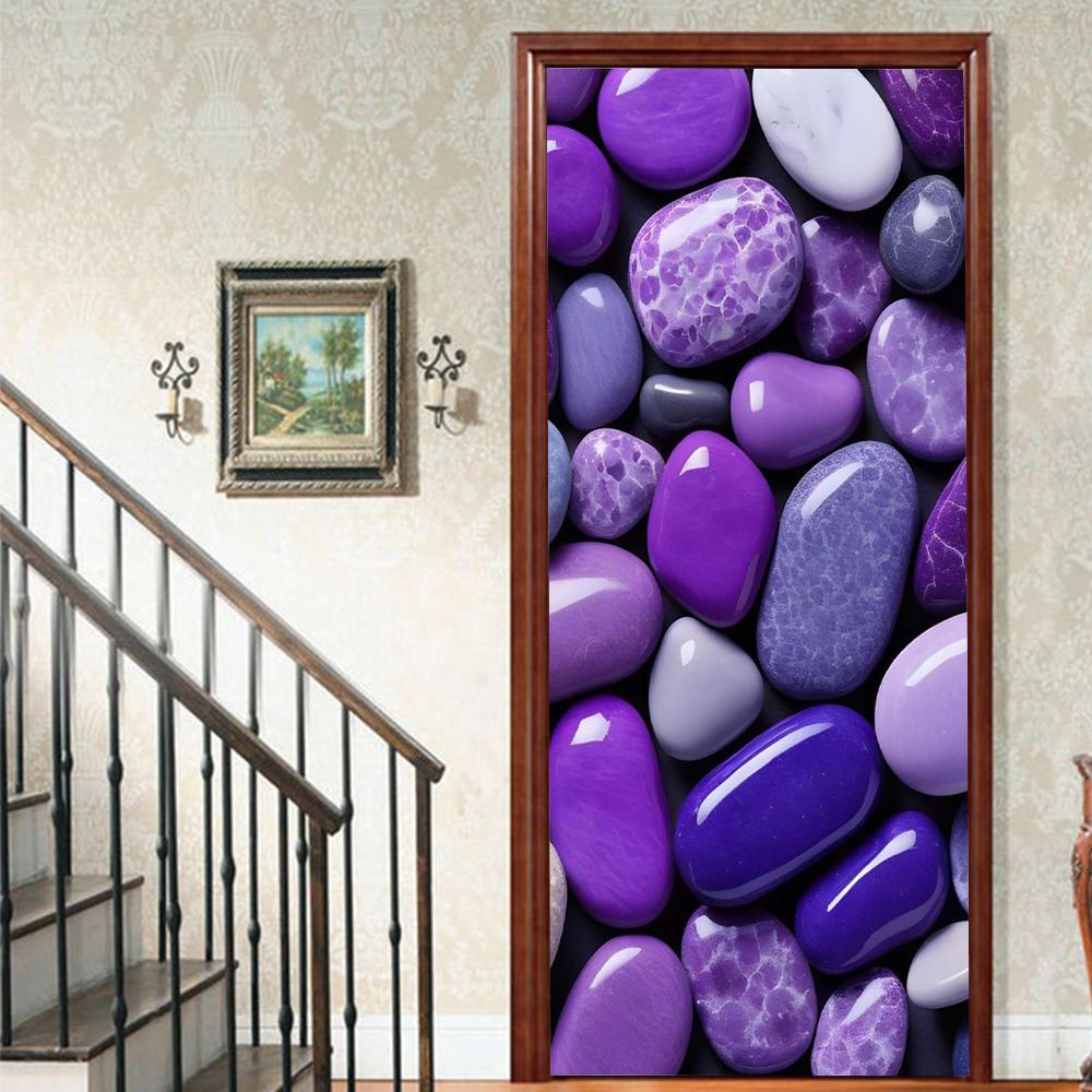 1 Stück Kieselsteinlandschaft Veranda Vinyl Türsticker für Schlafzimmer Heimdeko Selbstklebend Abnehmbares Wandtattoo Türrenovierung Wasserdichtes Poster