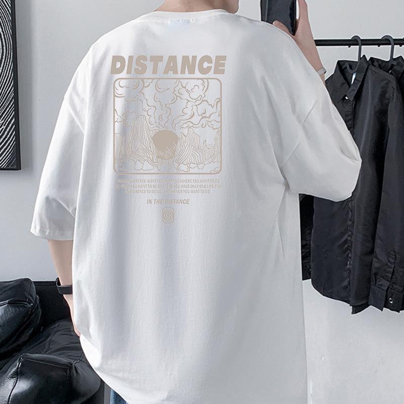 

Мужская футболка оверсайз с заниженной линией плеча и принтом «Расстояние» из 100% хлопка, уличная одежда XXXL белый
