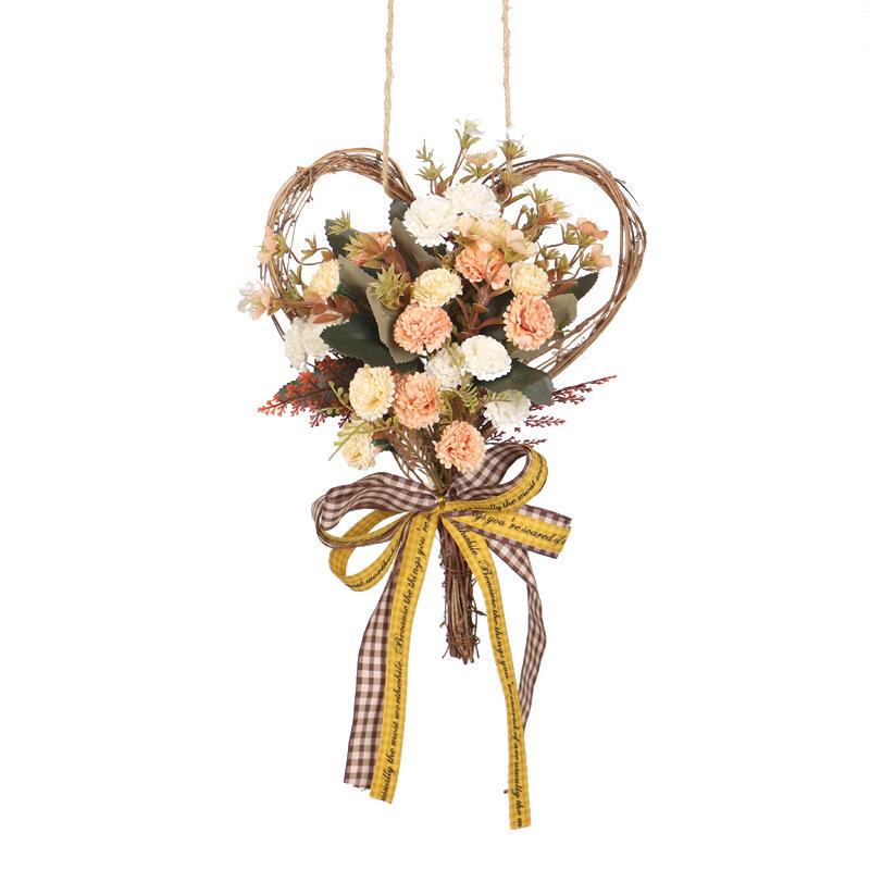 Heart-Shaped Ribbon Wreath with Artificial Carnations for Mother's Day Wall Decor