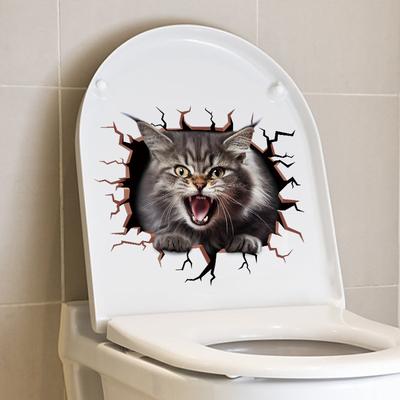Wilder Kater Badezimmer Wandsticker Selbstklebend Wasserdichtes Abziehbild für Toilettentank und Deckel Dekoration