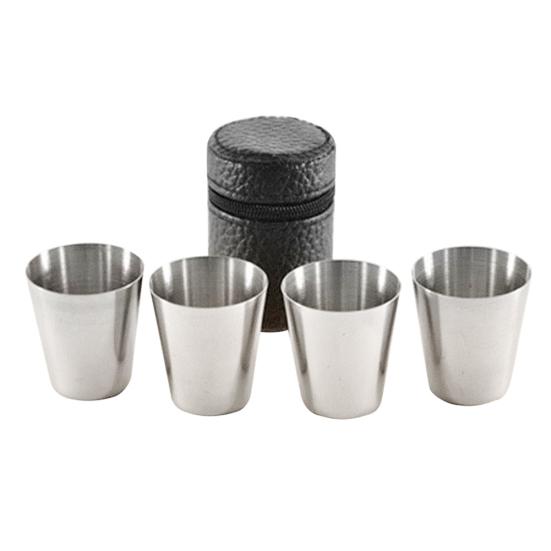 4Pcs Mini Liquor 70ml Drink Stainless Steel Cups with Holder Travel Barware