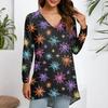 Ladies' Fashionable And Casual Halloween Printed T-shirt Long Sleeved V-neck Mid Length Top