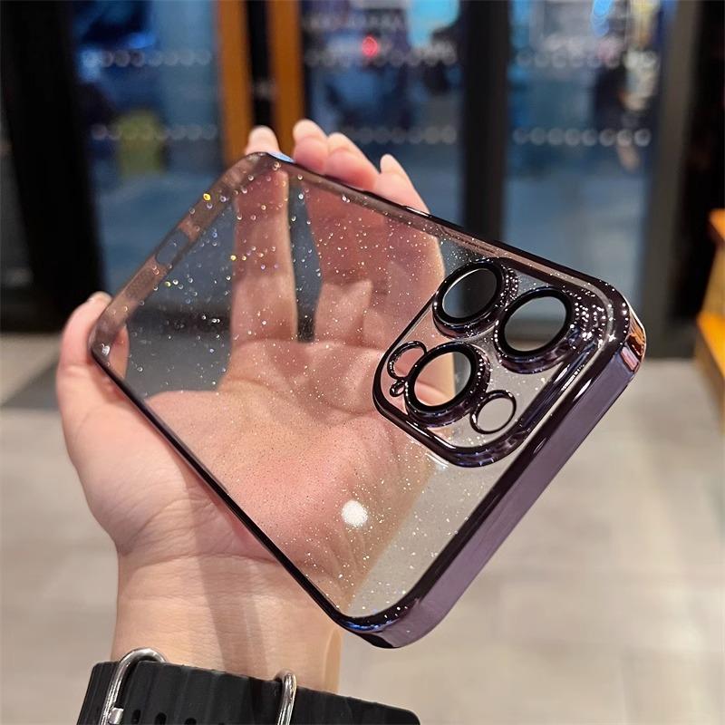 Starry Sky Glitter Applicable To Apple 17 Promax Mobile Case Electroplating IPhone 15 Transparent with Lens Film Protection Case