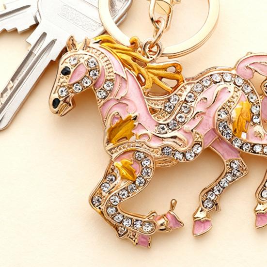 Schlüsselanhänger Anhänger Funkelnde Strasssteine Pferde-Design Metall Schlüsselanhänger Dekorative Schlüsselhalter Freunde