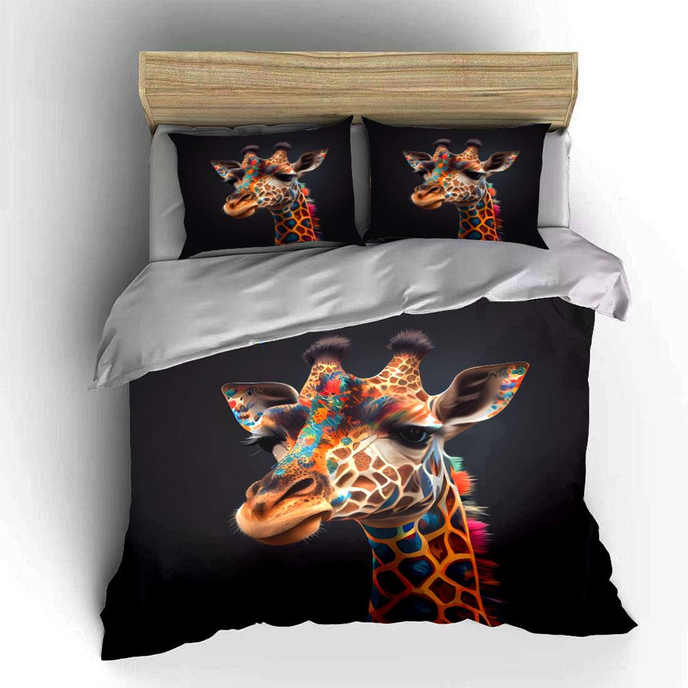 Colorful Giraffe Close-Up Duvet Cover Set With 3D Printing Design Soft Polyester Bedding Set All-Season Comfort Luxury Gifts