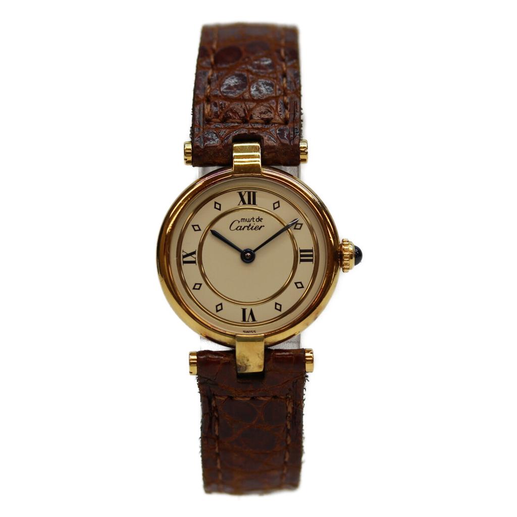 Cartier 925 Must Vendome Vermeil SM Kremowa Tarcza QZ Zegarki Skórzane Kremowy / ZłotyUżywany