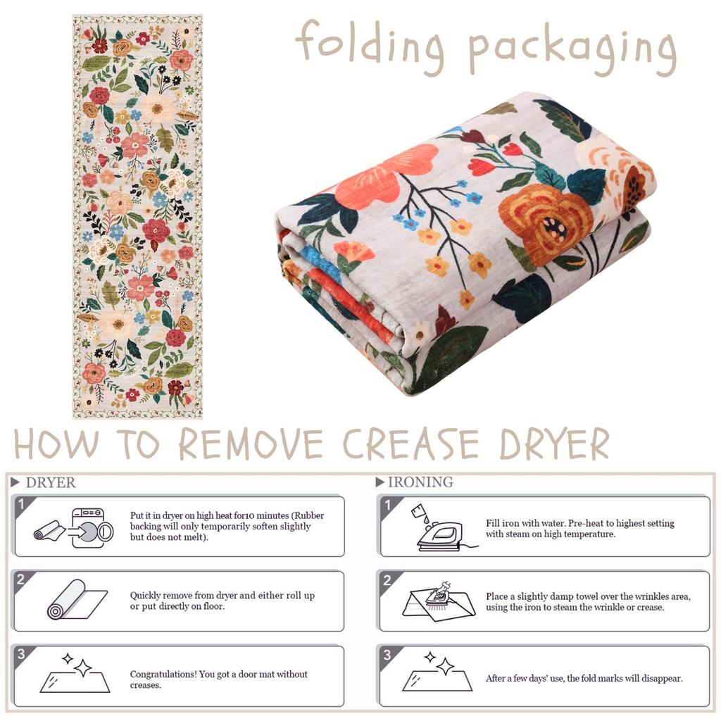 Löpare för Hallar Kök Halkfria Maskintvättbara Mattor med Gummerad Baksida Mjuka Blommiga Mattor för Köksdekor