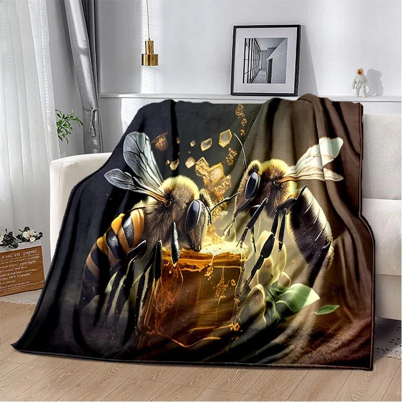Cute Bee HoneyBee Insect Cartoon 3D Blanket,Soft Throw Blanket for Home Bedroom Bed Sofa Picnic Travel Office Cover Blanket Kids