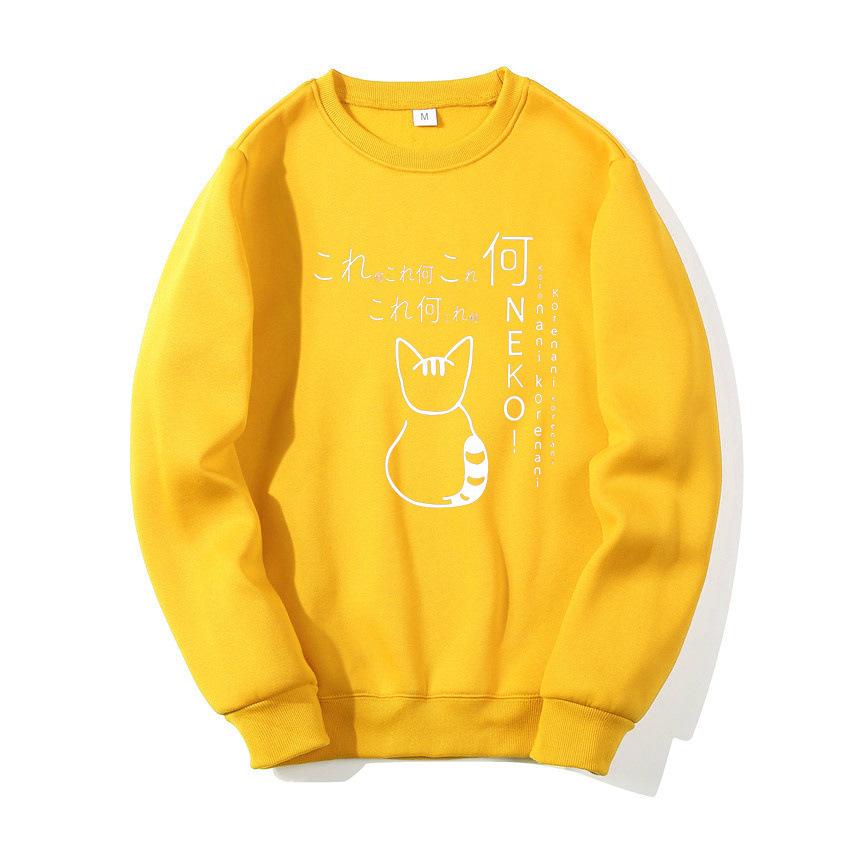 2025 Japanese Cartoon Cat Men's and Women's Loose Casual Crew Neck Sweater Couple Fashion