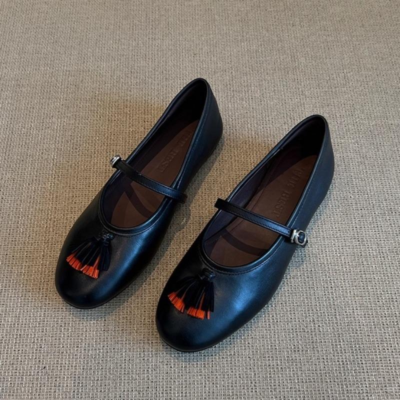 Sheepskin Version Leather Retro Soft-soled Mary Jane Shoes Women's Fringed Niche Fashion Versatile Commuter Single Light Mouth Shoes