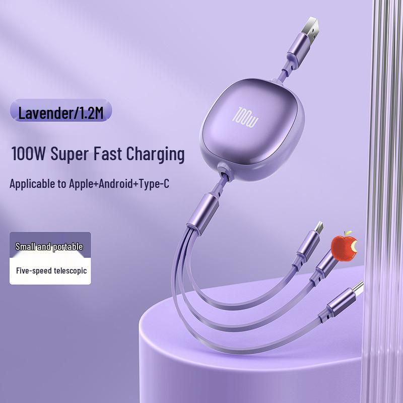 100W Type-C 3-in-1 Fast Charging Cable for Huawei, Android, and Apple Devices