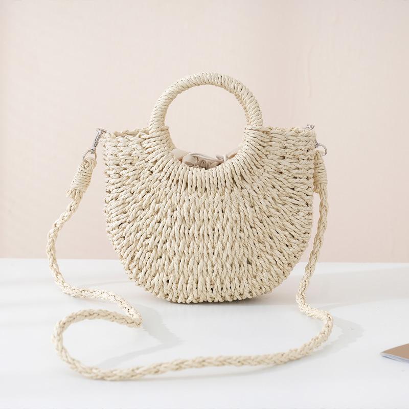 New paper rope fashionable versatile portable crossbody small round bucket hand-woven shoulder women's bag woven bag