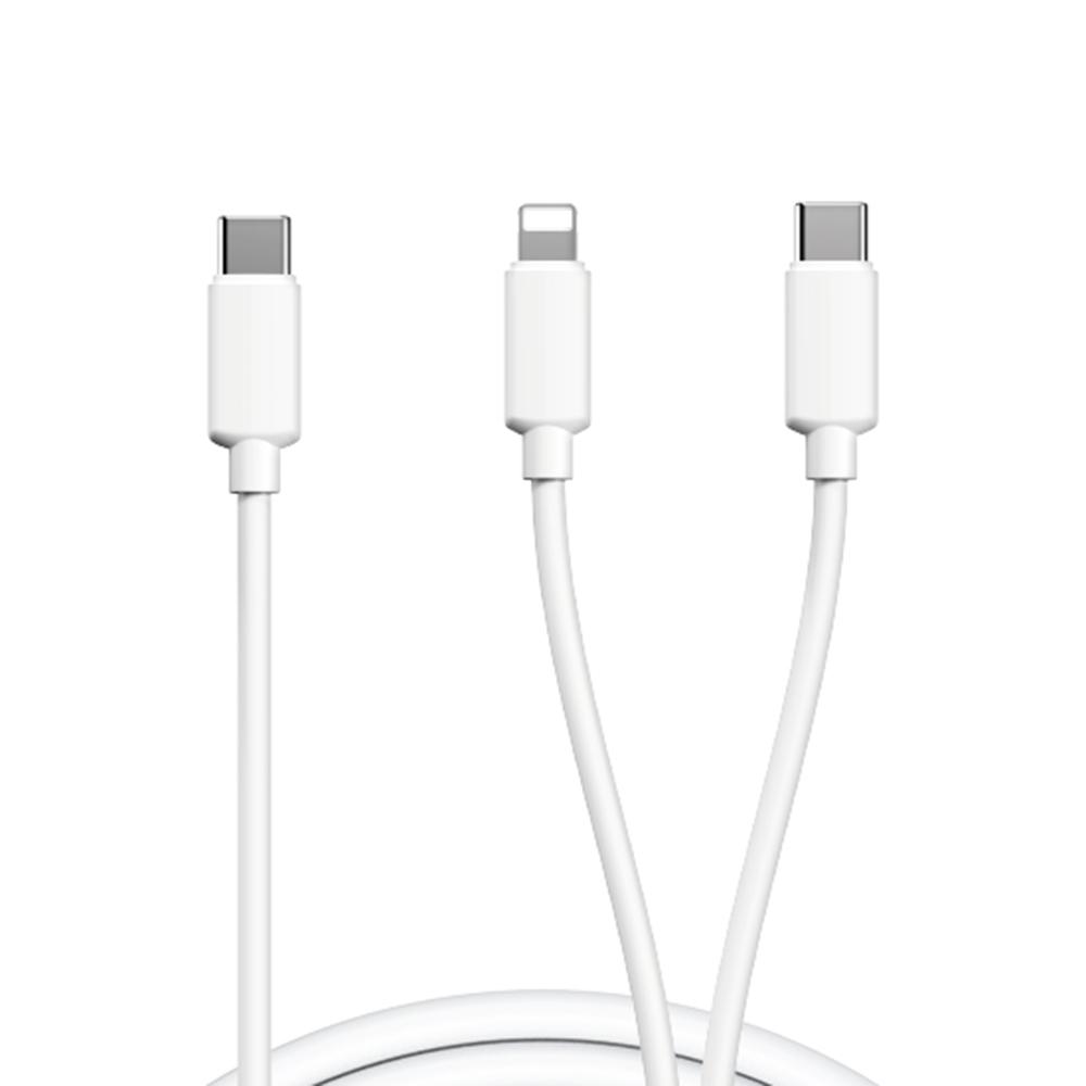 ROCK 1m 2 in 1 Charging Cable USB-C to USB-C+ Lightning 3A Fast Charging Data Cord