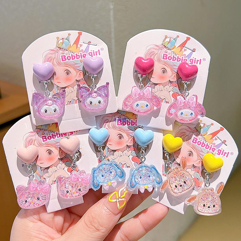 Kuromi Kolczyki Klipsy Bez Przekłuwania Uszu z Kokardką dla Dziewczynek