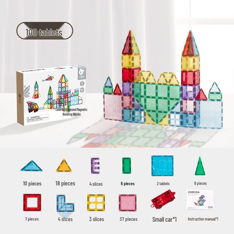 Kaisai Magnetic Stained-Glass Building Tiles for Kids Aged 3-6 – Colorful Diamond Assembly Puzzle Gift Toy